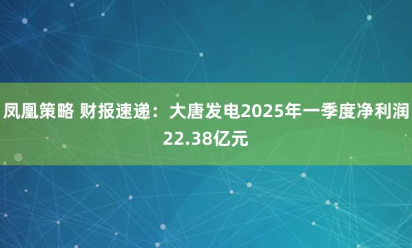 凤凰策略 财报速递：大唐发电2025年一季度净利润22.38亿元