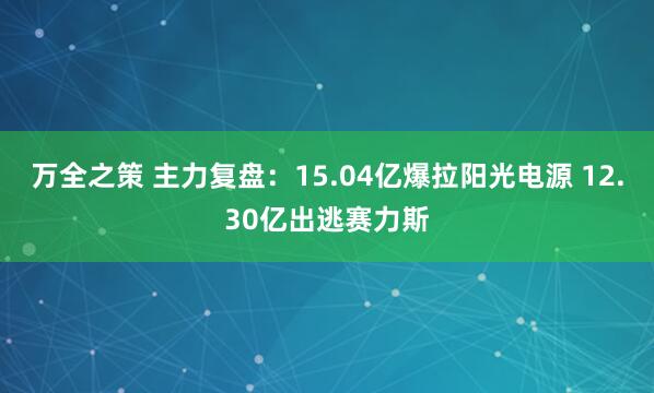 万全之策 主力复盘：15.04亿爆拉阳光电源 12.30亿出逃赛力斯
